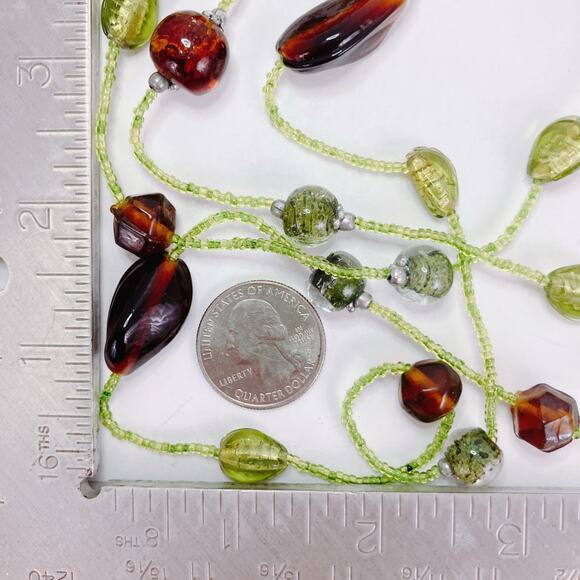 Vintage 44" Long Brown and Green Glass Seed Bead Bohemian Hippie Opera Necklace - Picture 10 of 10